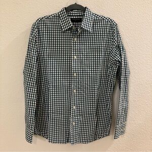 Banana Republic Men's Navy and White Gingham Shirt